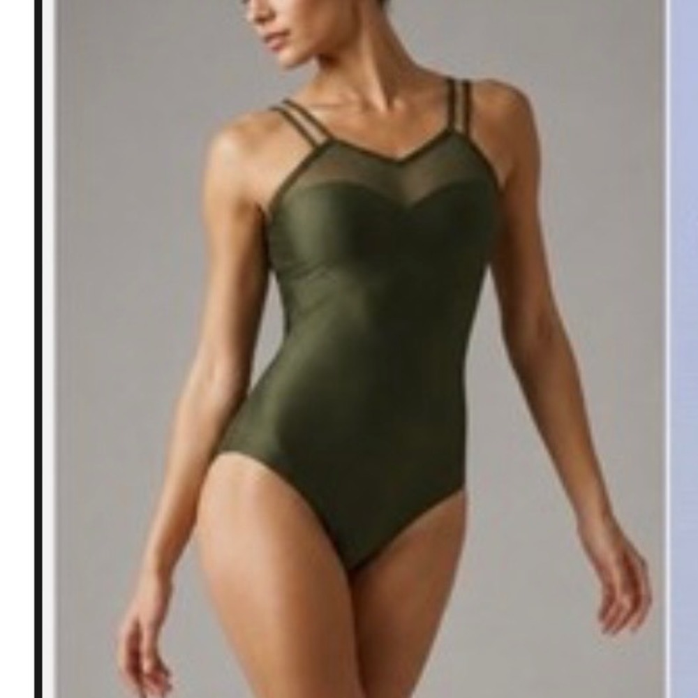 Sylvia P Girls Olive Green Mesh Sweetheart Cross Back Leotard Child 8